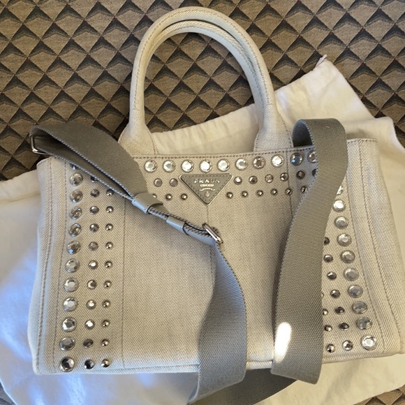 PRADA CANAPA SILVER GRAY STUDDED - Picture 2 of 6